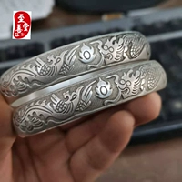 Антикварный медный серебряный браслет, дракон и феникс