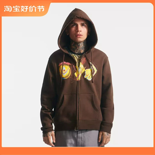 Хитрон Барроу Броун с капюшоном плюс бархатный кардиганский свитер печать Y2K Street Мужчины и женщины с длинными рукавами с длинными рукавами