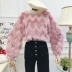 Mùa thu 2018 mới của Hàn Quốc thời trang hoang dã lượn sóng bên lông tua rua dài tay áo thun áo thun top áo phông nữ cao cấp Áo phông