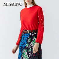 MJ12WH209 Mia Nuo Mall với đoạn 2019 áo len mới mùa xuân thanh lịch lỏng vòng cổ đính cườm - Áo len thể thao / dòng may áo len tay ngắn