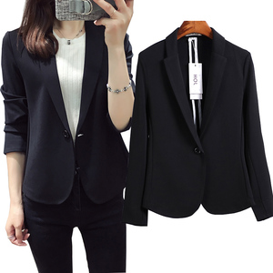 2018 Hàn Quốc phiên bản mới màu đen nhỏ phù hợp với nữ đoạn ngắn mùa xuân và mùa thu thường Slim phù hợp với áo khoác nữ là mỏng mùa thu