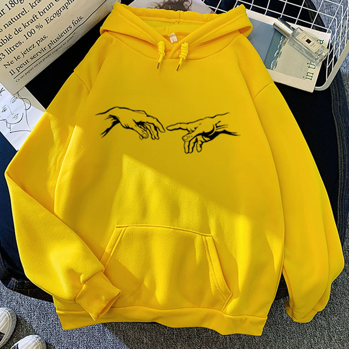 Yellowparagraph pinkycolor  Sweatshirt Sketch Adam Hand of printing pattern Versatile personality Hooded Sweater Two rise beat