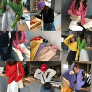 Phiên bản Hàn Quốc của quần áo mùa thu từ bi mới sang trọng nền tảng lỏng màu macarons rắn rỏi dài tay của phụ nữ