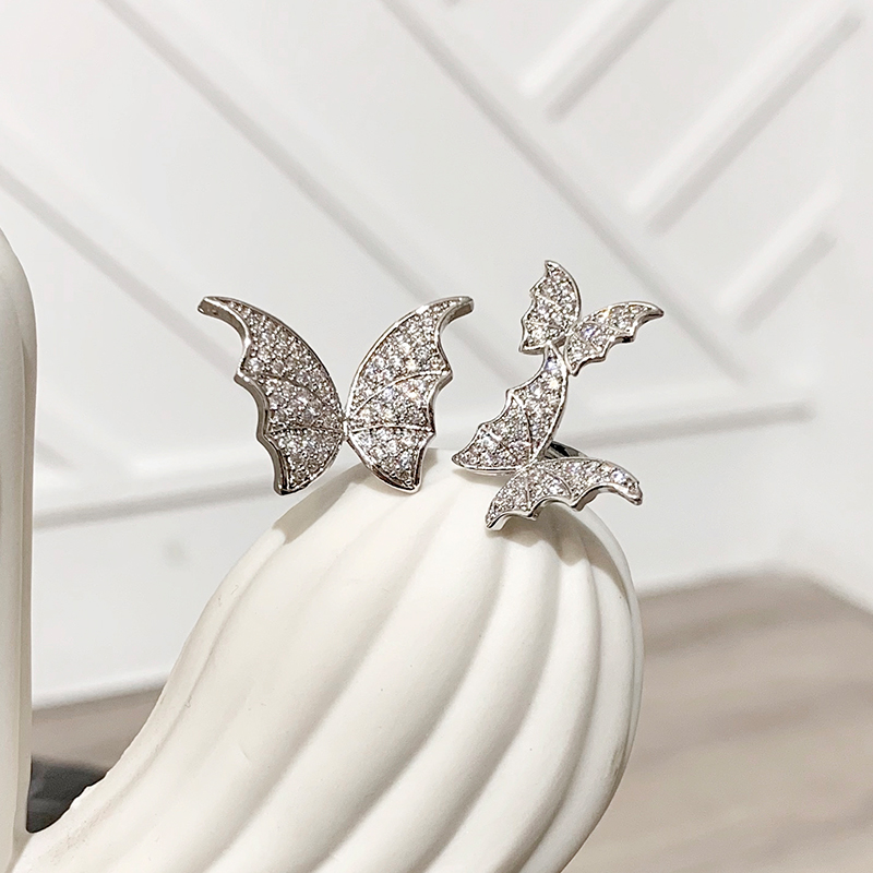 Silveryins Same Chaoxian three-dimensional Three butterfly Ring female Japanese  Light luxury Flash drill Micro inlay zircon Open mouth food ring
