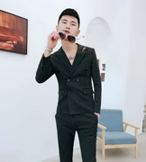 Bộ đồ vest nam phiên bản Hàn Quốc của chàng thanh niên đẹp trai phù hợp với câu lạc bộ đêm xu hướng áo ngực đôi phù hợp với mùa thu
