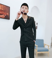 Bộ đồ vest nam phiên bản Hàn Quốc của chàng thanh niên đẹp trai phù hợp với câu lạc bộ đêm xu hướng áo ngực đôi phù hợp với mùa thu quần short nam kaki