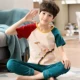 Boy con bộ đồ ngủ bé trai mùa hè ngắn tay quần cotton phần mỏng lớn Tong Chunqiu bông tracksuit phù hợp