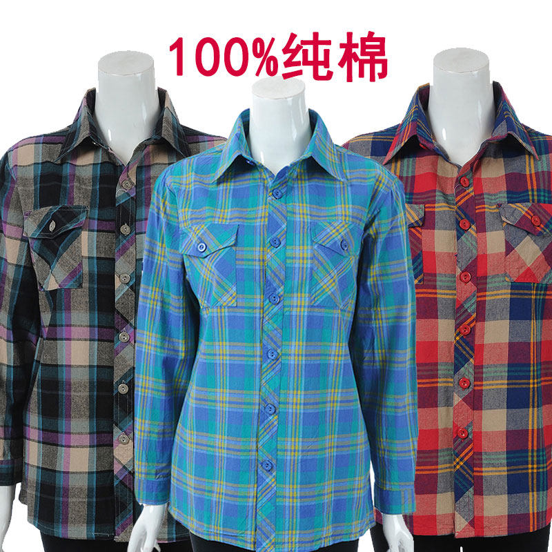 Phụ nữ trung niên dài tay áo mùa xuân và mùa thu nạp kích thước lớn mẹ nạp bông áo sơ mi kẻ sọc lỏng người cao niên áo sơ mi