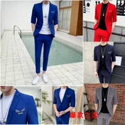 Mùa hè nửa tay áo phù hợp với nam phù hợp với nam đẹp trai bảy điểm tay áo chín quần in phiên bản Hàn Quốc của tự tay áo nhỏ phù hợp với đầm nhỏ - Suit phù hợp