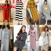 Váy ngủ dài tay nữ mùa xuân và mùa thu cotton dài Phần phiên bản Hàn Quốc XL lỏng học sinh có thể mặc đồ ngủ mùa đông phục vụ tại nhà