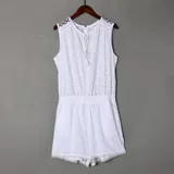 Летний свежий милый кружевной комбинезон без рукавов, штаны, в корейском стиле, облегающий крой, с вышивкой, по фигуре