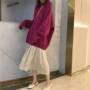 Mùa thu Hàn Quốc phiên bản retro tay áo dài tay áo thun áo len phù hợp với nữ + eo cao phần dài váy hai bộ thời trang công sở nữ