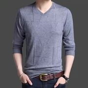 18 mùa xuân phần mỏng nam V-Cổ áo len dài tay T-Shirt nam Slim gà tim cổ áo Hàn Quốc áo len đáy áo len