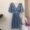 Mùa hè 2021 Hàn Quốc retro dứa in cổ chữ V eo cao chữ A váy ngắn nữ váy - Váy eo cao
