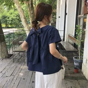 Mùa hè 2019 phiên bản Hàn Quốc của phụ nữ mới áo sơ mi trái tim lỏng lẻo thiết kế rỗng có ý nghĩa áo sơ mi tay ngắn đa năng - Áo sơ mi