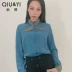 Bộ đồ của Qiu Jin dành cho nữ với cùng một chiếc còng lưới Slim áo sơ mi dài tay mùa thu 2019 tươi mới - Cộng với kích thước quần áo áo phao lông vũ nữ Cộng với kích thước quần áo