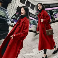 Sang trọng áo len nữ 2018 mới mùa đông Hàn Quốc phiên bản của phần dài đôi ngực eo vành đai tie áo len thủy triều áo parka nữ
