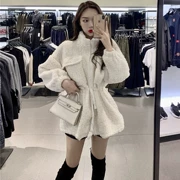 Mùa thu đông 2018 mới thả lỏng thắt lưng giả lông cừu trong phần dài của phiên bản Hàn Quốc của cổ áo áo khoác dài tay nữ
