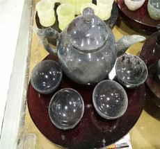 Ювелирный камень 天然玉石水墨玉茶具酒具茶壶茶杯摆件天然岫玉水墨玉茶壶茶杯摆件