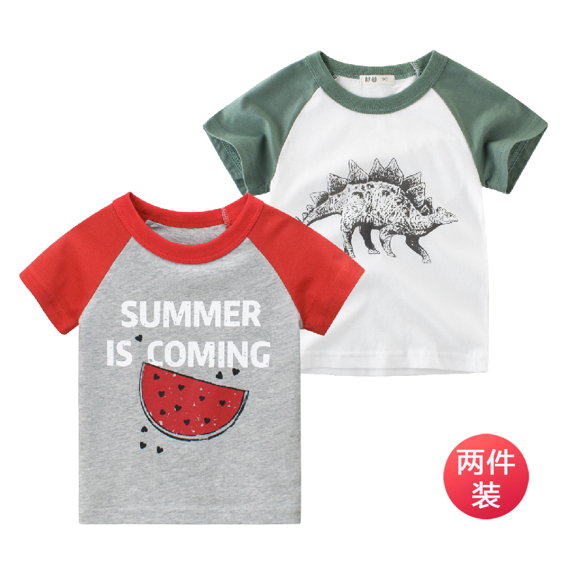 Group A Watermelon + Stegosaurus27kids summer Children's wear new pattern 2021 Boy Short sleeve T-shirt pure cotton baby jacket children Undershirt free shipping