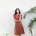 Vintage chic đa năng slim dress cao stretch giảm béo một từ váy tràn đầy năng lượng váy giản dị váy màu rắn sinh viên A-Line Váy