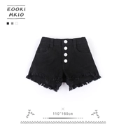 Trẻ em mùa xuân hè và cô gái mùa thu trong quần short denim trẻ em lớn Phiên bản Hàn Quốc của quần đen co giãn mặc một chiếc áo bông - Quần jean