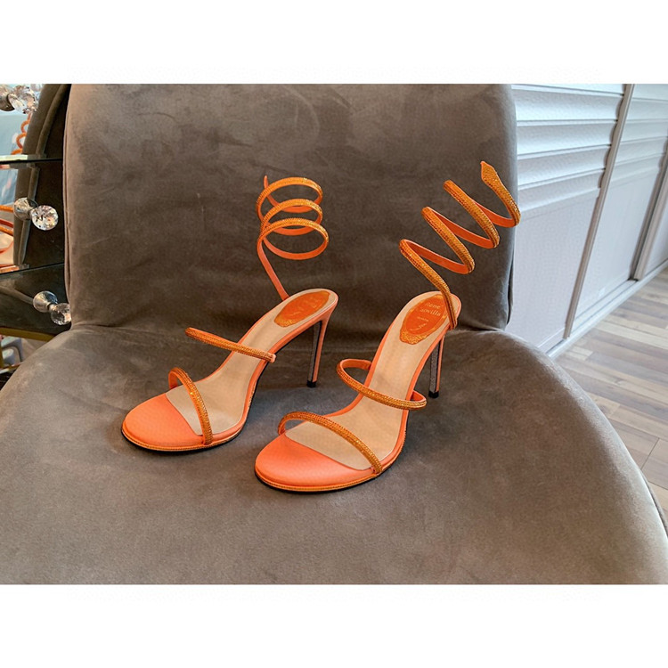 Orange2021 summer RC Serpentine  rhinestone high-heeled Sandals fairy Versatile Rome ma'am Barefoot Fine heel Women's Shoes