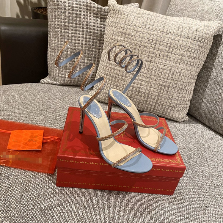 Misty Blue And White Diamond2021 summer RC Serpentine  rhinestone high-heeled Sandals fairy Versatile Rome ma'am Barefoot Fine heel Women's Shoes