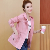 Mùa xuân 2019 mới của phụ nữ thời trang giản dị trùm đầu áo sơ mi nữ ngắn mùa thu Hàn Quốc phiên bản áo khoác mỏng nữ - Áo khoác ngắn áo khoác lông nữ