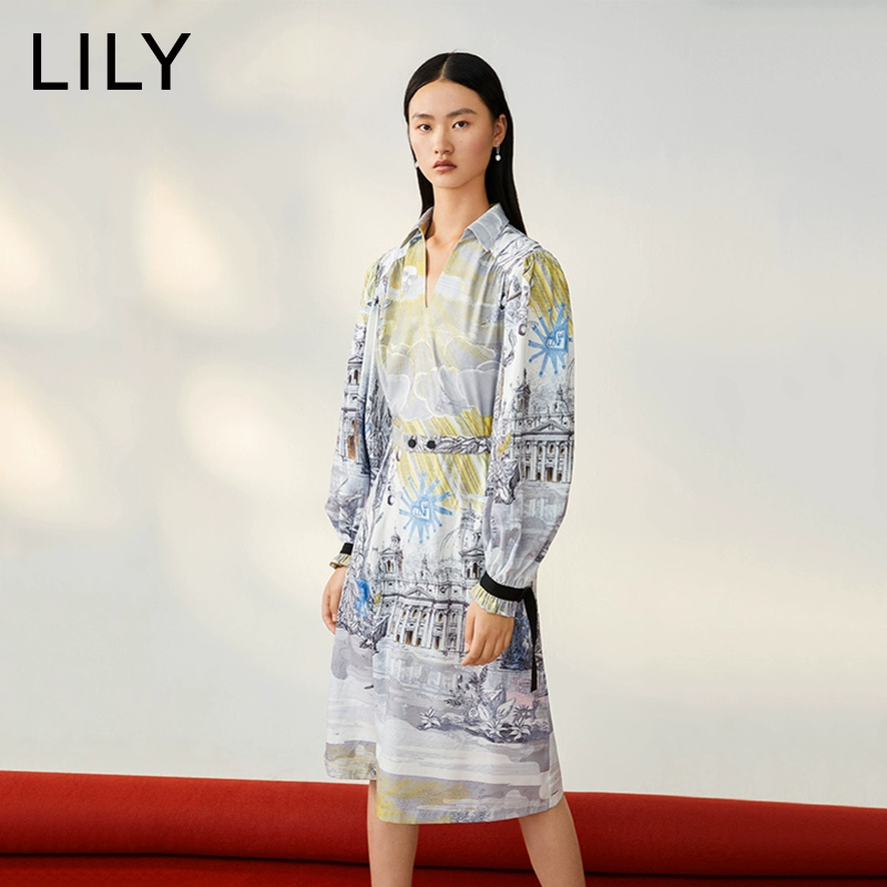 Lili lily cửa hàng giảm giá chính thức mùa thu năm 2021 quần áo phụ nữ Lily váy dài giữa eo cao 120100C7250 - Váy eo cao