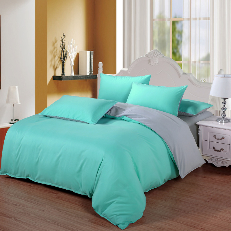 Dark Green GreyCottonBedsheetssetquiltcoverpillowcasebedding4sets