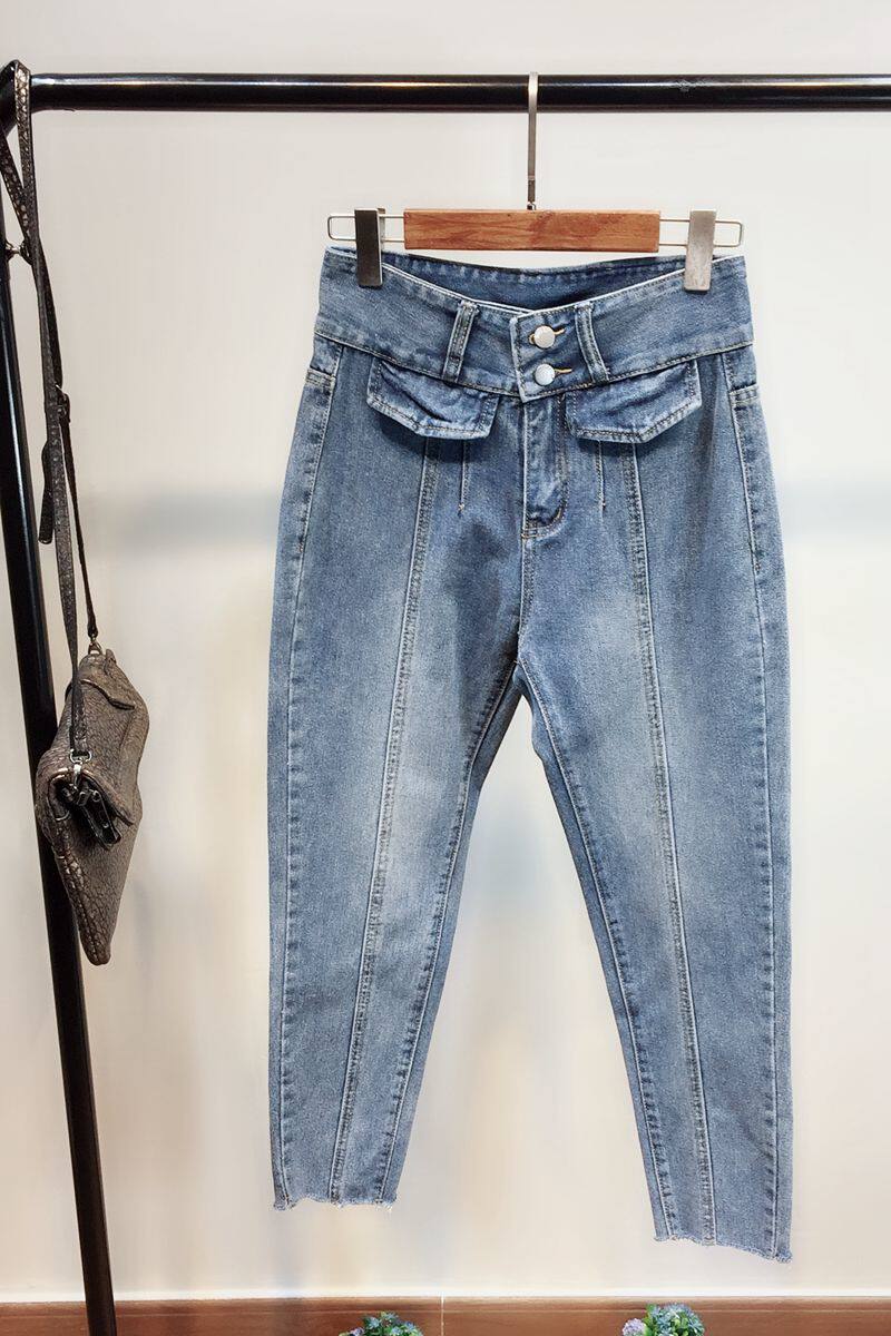 1270#2018秋冬新款韩版时尚宽松竖条牛仔裤女休闲垮裤潮 哈伦裤