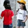 2018 mùa hè Hàn Quốc phiên bản của vòng cổ thư giản dị ngắn tay lỗ rỗng tình yêu trẻ em của T-Shirt đáy áo 5031 shop quần áo trẻ em đẹp