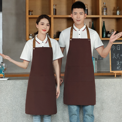 黑色帆布防水围裙简约定制logo印字餐饮奶茶店服务员工作围腰男女