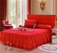Váy cưới ren đỏ trải giường đơn mảnh 1,5 m 1,8m2.0M giường đôi cover bảo vệ - Váy Petti 	chân váy giường