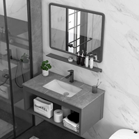 Tủ phòng tắm kết hợp tấm đá lưu vực chậu rửa treo tường gương thông minh đơn giản tích hợp chậu gốm chậu rửa chậu rửa lavabo chữ nhật