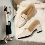 Обувь, демисезонные флисовые туфли для кожаной обуви на высоком каблуке, коллекция 2022