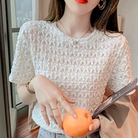 Летняя милая кружевная футболка, коллекция 2021, короткий рукав