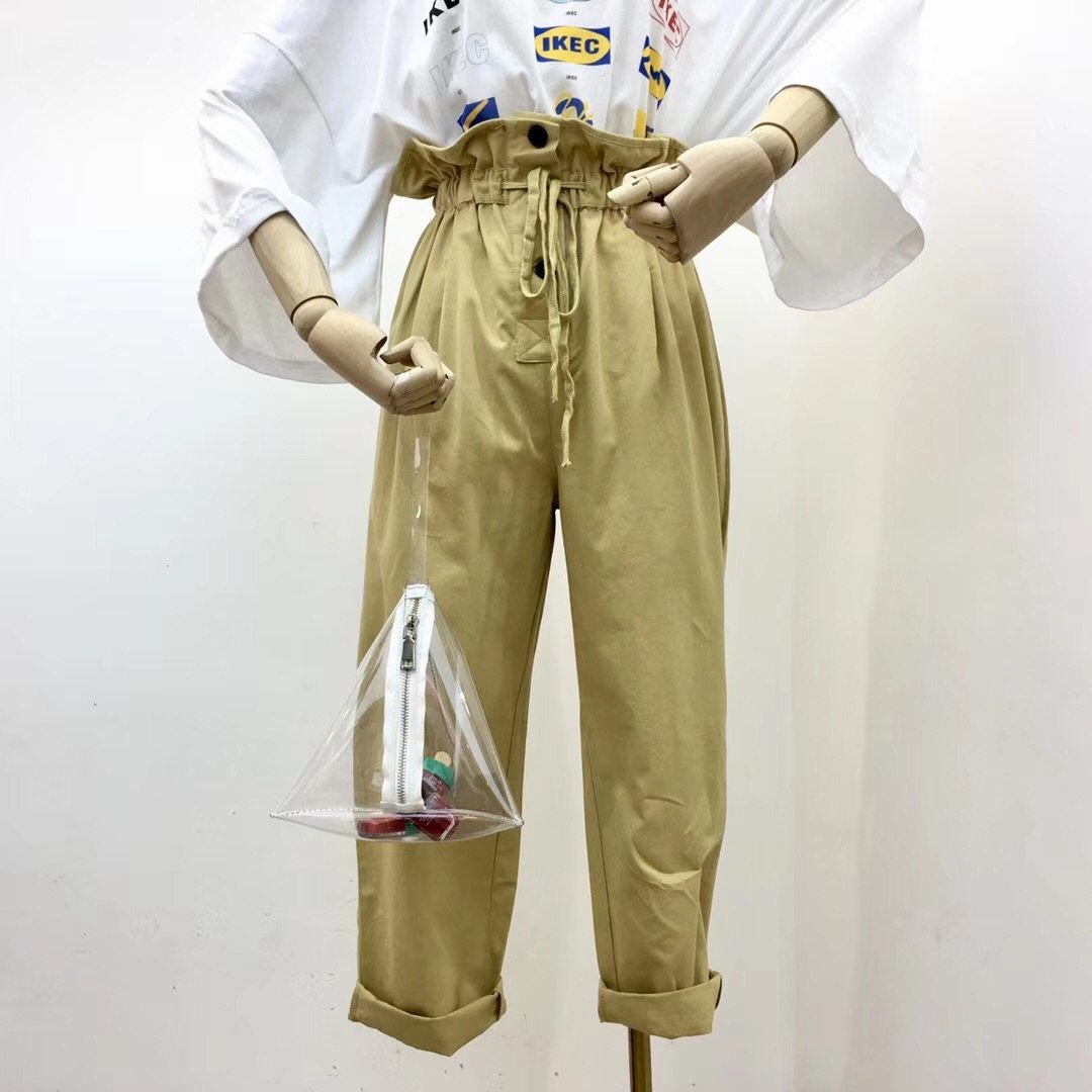 花苞裤女高腰2018夏季新款白色阔腿长裤宽松休闲薄款九分裤小脚裤