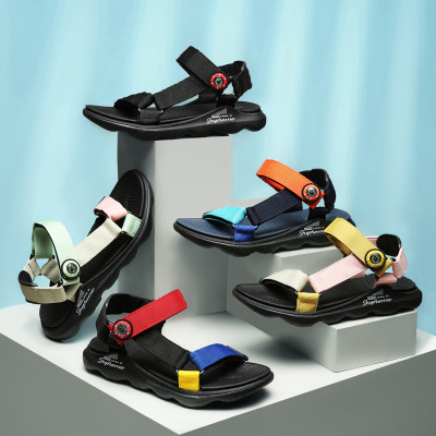 儿童凉鞋男2021夏季新款女童时尚拼色中大童宝宝软底男童沙滩鞋子