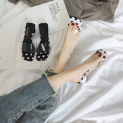 Hàn Quốc phiên bản của đầu vuông mở ngón chân thiết lập bước sóng chân loại dày với dép và dép nữ tinh thể trong suốt giày mùa hè 2018 mới