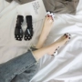 Hàn Quốc phiên bản của đầu vuông mở ngón chân thiết lập bước sóng chân loại dày với dép và dép nữ tinh thể trong suốt giày mùa hè 2018 mới dép nữ dép quai ngang