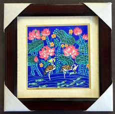 Рисунки акварелью и гуашью 金山农民画《一鹭高升》带框，画芯15cmx15cm-邵其华原创作品