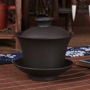 Kungfu tea set hộ gia đình trà bát tím cát ba bát chén gốm lớn bìa bowl set với nắp sản xuất bia trà bát