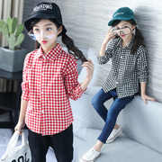 2018 mới cô gái nước ngoài mùa thu quần áo trong trẻ em lớn áo trẻ em quần áo cô gái mùa xuân và mùa thu Hàn Quốc phiên bản của áo sơ mi dài tay kẻ sọc