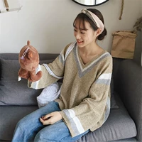 Xuân 2018 phiên bản Hàn Quốc mới của áo cổ chữ V kết hợp áo len rộng thời trang hoang dã áo len dài tay áo thun nữ sinh viên áo khoác cardigan nữ