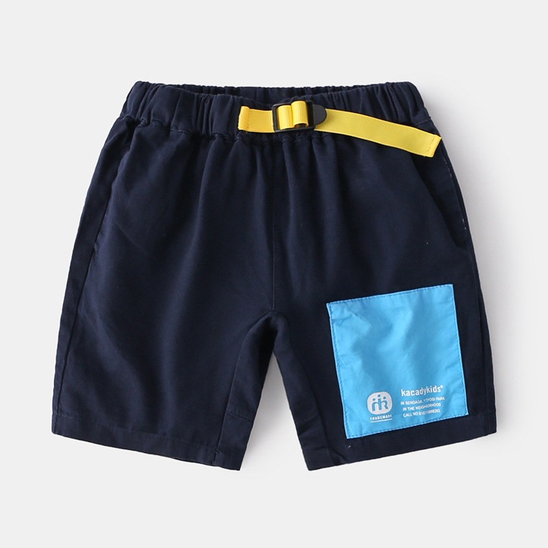 17C Shorts Blue Pasted Cloth NavyBoy shorts 2021 summer new pattern Children's wear baby pure cotton Capris children leisure time shorts Wear out tide