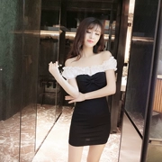 Đầm nữ mùa thu mới phiên bản Hàn Quốc 2018 khí chất ngọt ngào eo lệch vai voan voan vai đeo hông váy thon