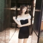 Đầm nữ mùa thu mới phiên bản Hàn Quốc 2018 khí chất ngọt ngào eo lệch vai voan voan vai đeo hông váy thon váy thắt eo