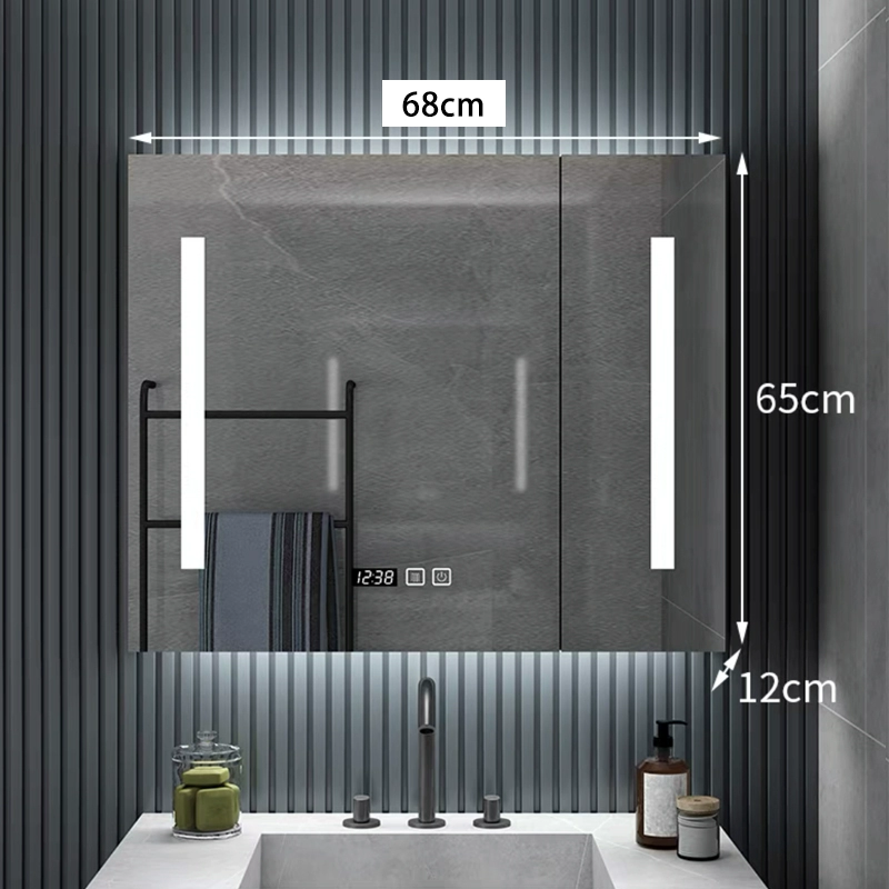 Phòng tắm tủ gương thông minh treo tường riêng biệt có đèn làm mờ Phòng tắm bằng gỗ nguyên khối có khung gương lưu trữ có ngăn đựng tủ gương nhà tắm tủ gương nhà tắm 